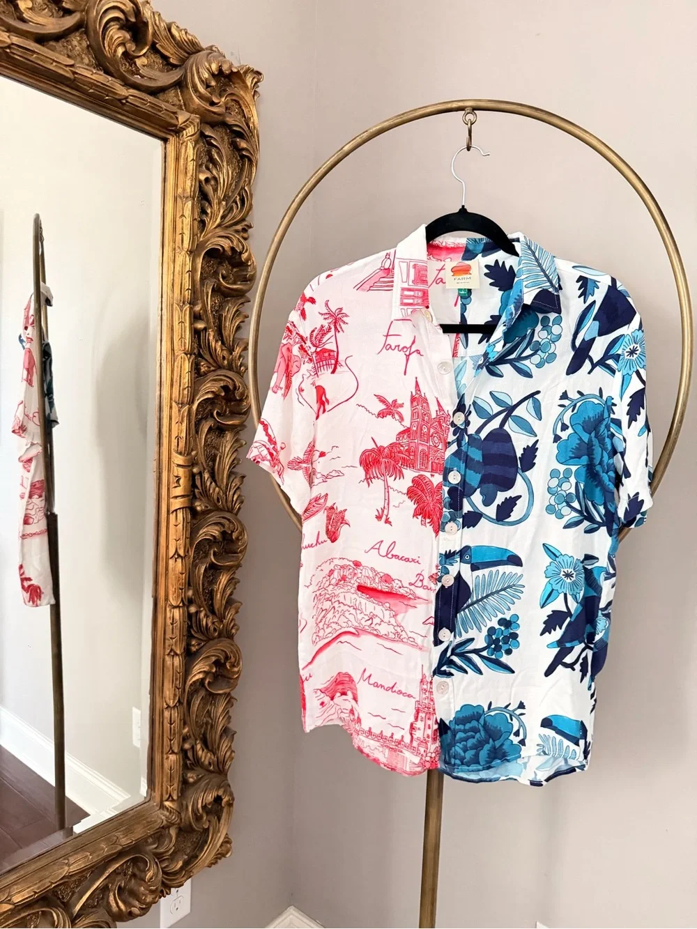 FARM Rio Two-Tone Red & Blue Tropical Button-Down Shirt - Picture 3 of 5